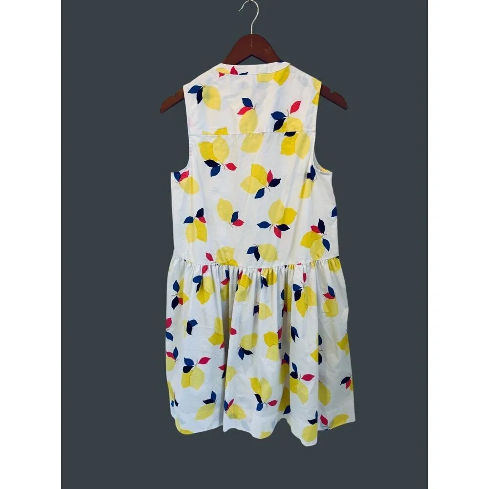 Kate Spade White Yellow Lemon Zest Pleated High Neck Summer Button Up Mini Dress